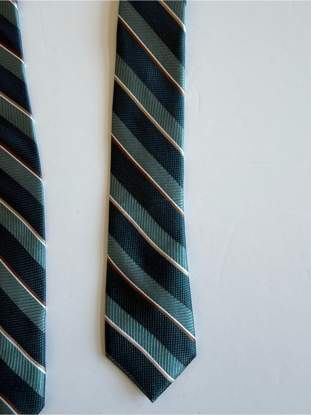 Le 31 Simons Teal and Striped Silk Tie with Cream and Brown Accents